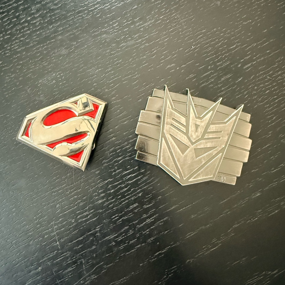 Superman & Decepticon Metal Belt Buckles - Silver with Red Accent